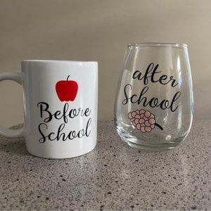 Before School Mug / After School Wine Glass Set